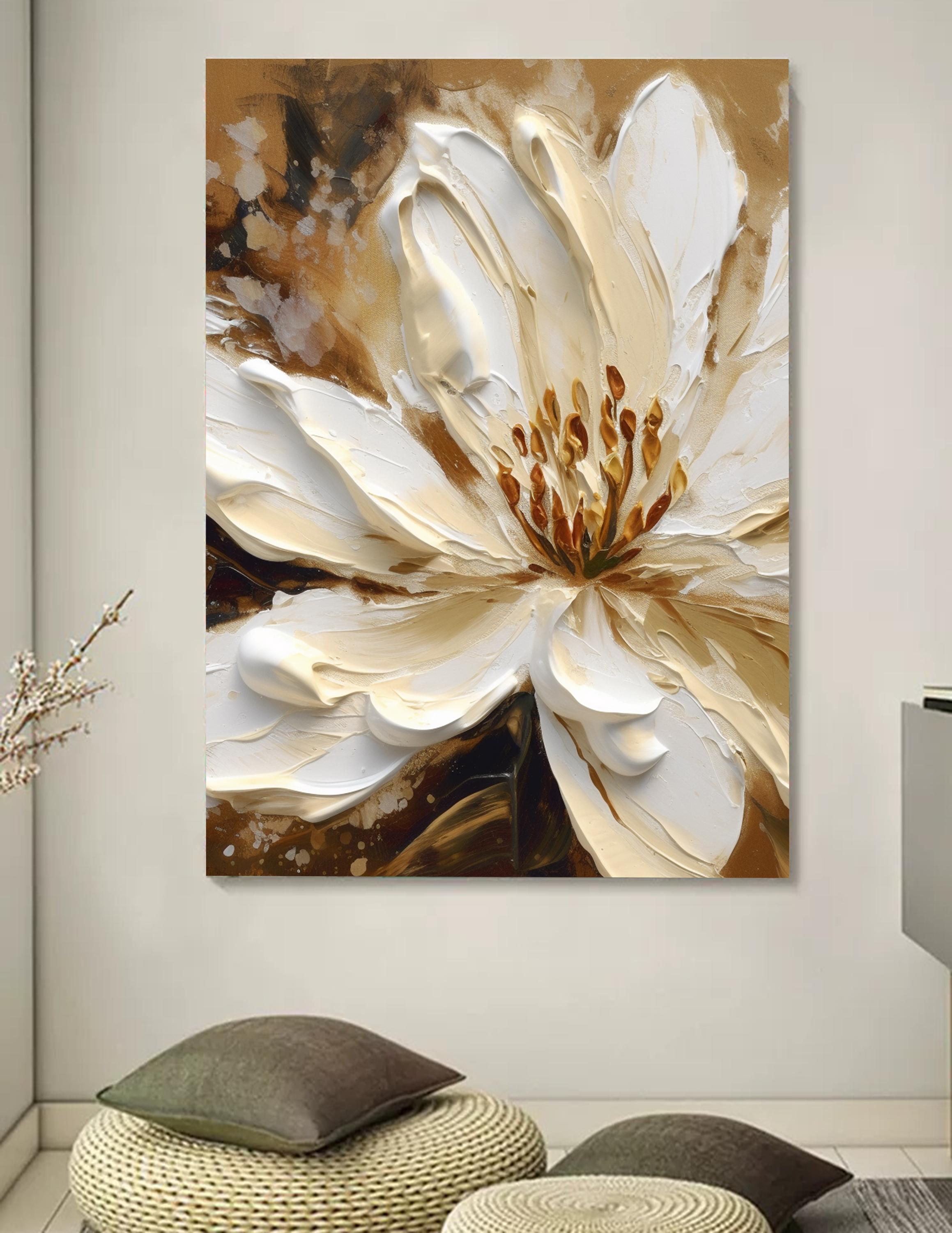 Expedited order (November 8th) - Original Beige Floral Oil Painting On Canvas 3D Flower Textured Wall Art