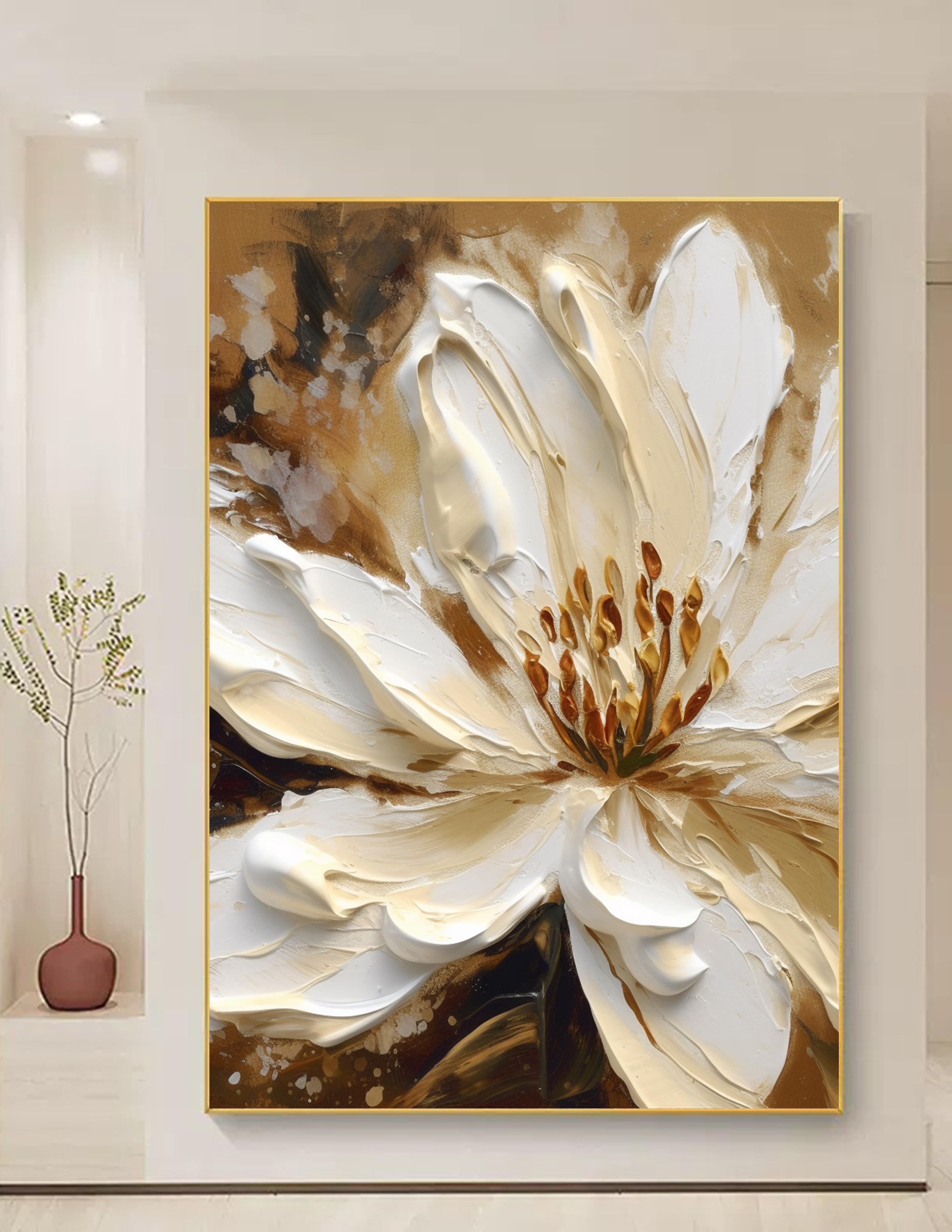 Expedited order (November 8th) - Original Beige Floral Oil Painting On Canvas 3D Flower Textured Wall Art