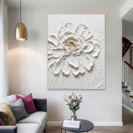 3D White Flower Texture Painting,Original White Floral Painting,Large White Flower Texture Wall Art,Palette Knife Painting,Floral Wall Decor