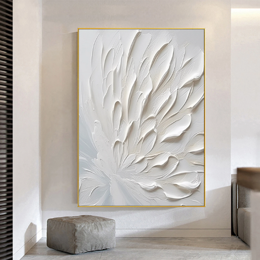 Large White Abstract Painting,Nordic White Abstract Wall Art