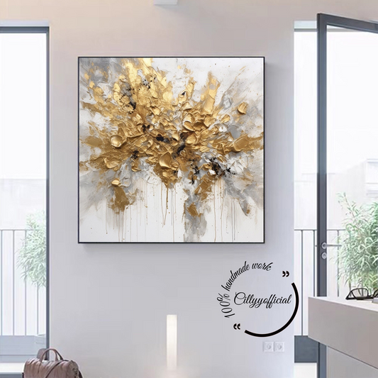 Large Abstract Gold Texture Oil Painting on Canvas,Original Gold Textured Wall Art,Golden 3D Acrylic Painting,Living Room Wall Art Decor