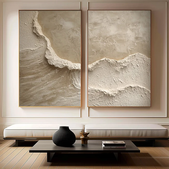 Beige White Waves Set Of 2