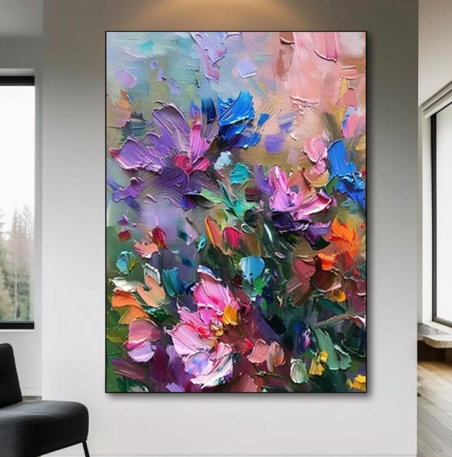 Custom Large canvas colorful flowers 3D texture art