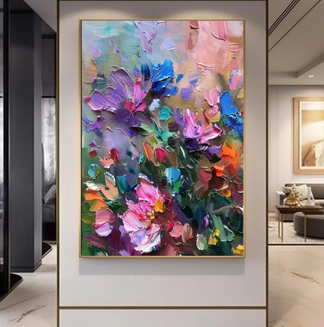 Custom Large canvas colorful flowers 3D texture art