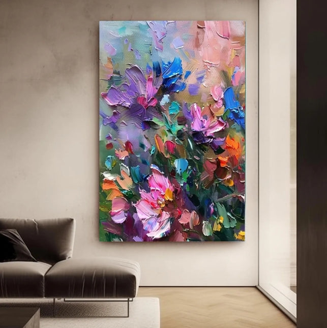 Custom Large canvas colorful flowers 3D texture art