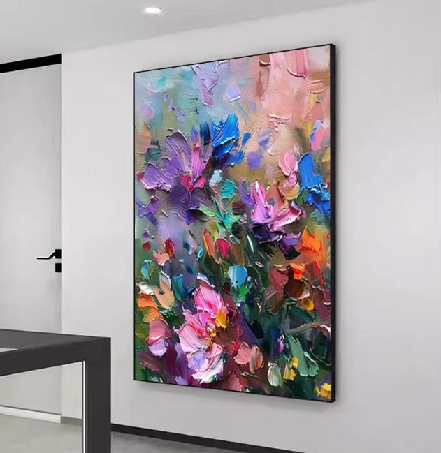 Custom Large canvas colorful flowers 3D texture art