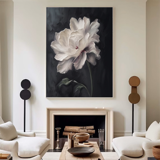 Abstract Classic Black And White Flowers Painting