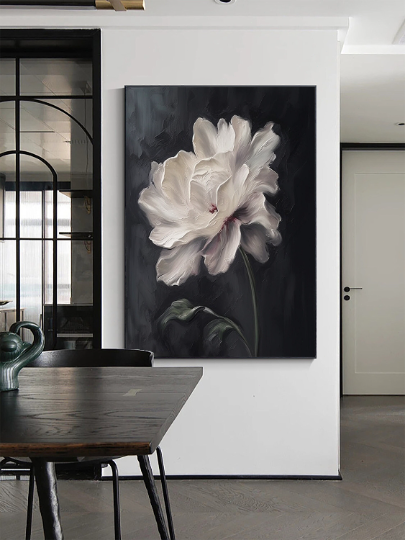 Abstract Classic Black And White Flowers Painting