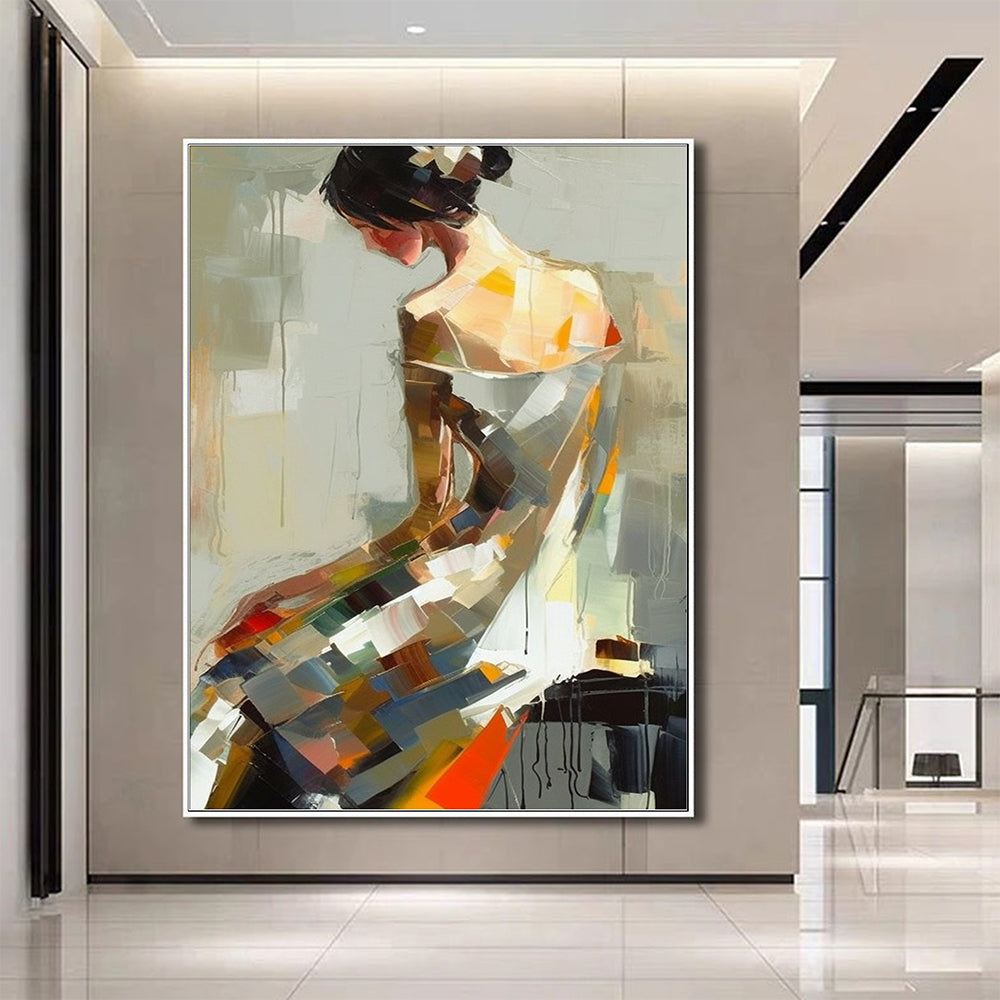 Handmade Large Abstract Colored Figures Oil Painting on Canvas Wall Art, Picasso Art Original Famous Painting Trendy Wall Art Living Room