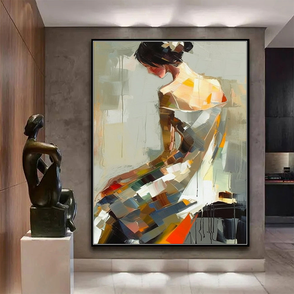 Handmade Large Abstract Colored Figures Oil Painting on Canvas Wall Art, Picasso Art Original Famous Painting Trendy Wall Art Living Room