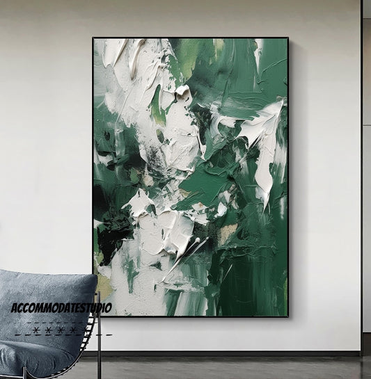 Large Green White Abstract Oil Painting,Original Green Abstract Painting,Green 3D Textured Painting,Green Canvas Wall Art,Living Room Decor