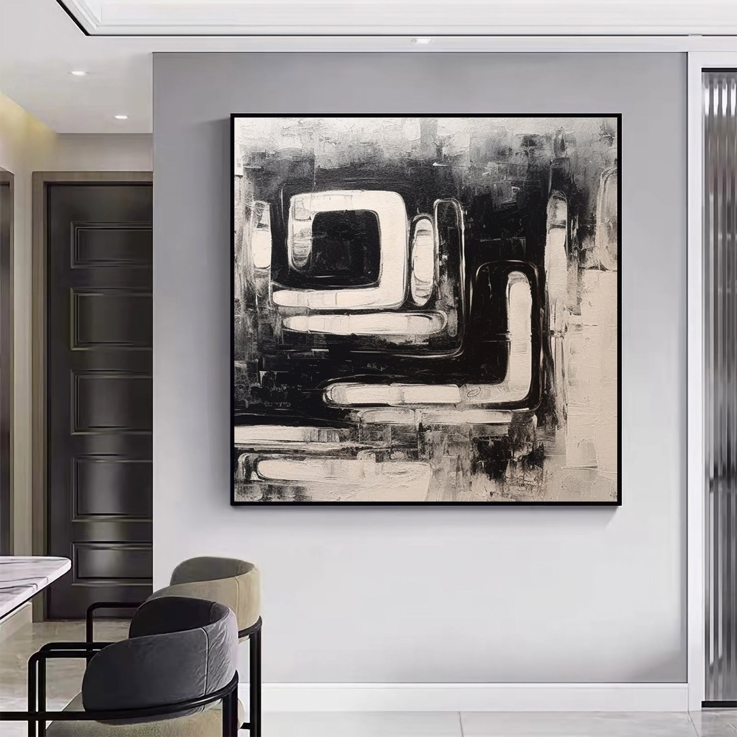 Large Handmade Black and White Paintings wall art For Dining Room Living Room Wall Art #KA2330