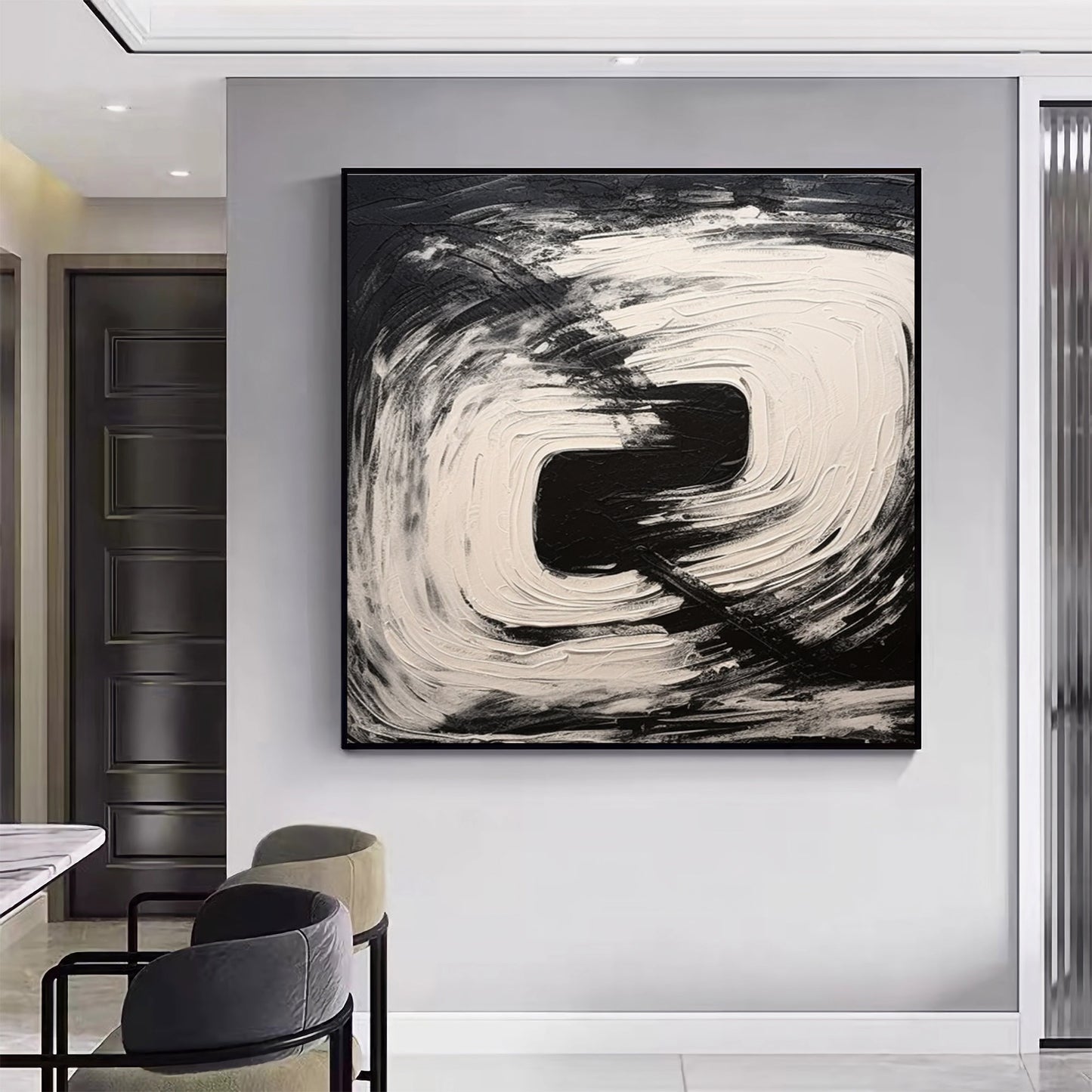 Extra Large Handmade Original Black White Minimalist Painting Dining Room Art #KA2348