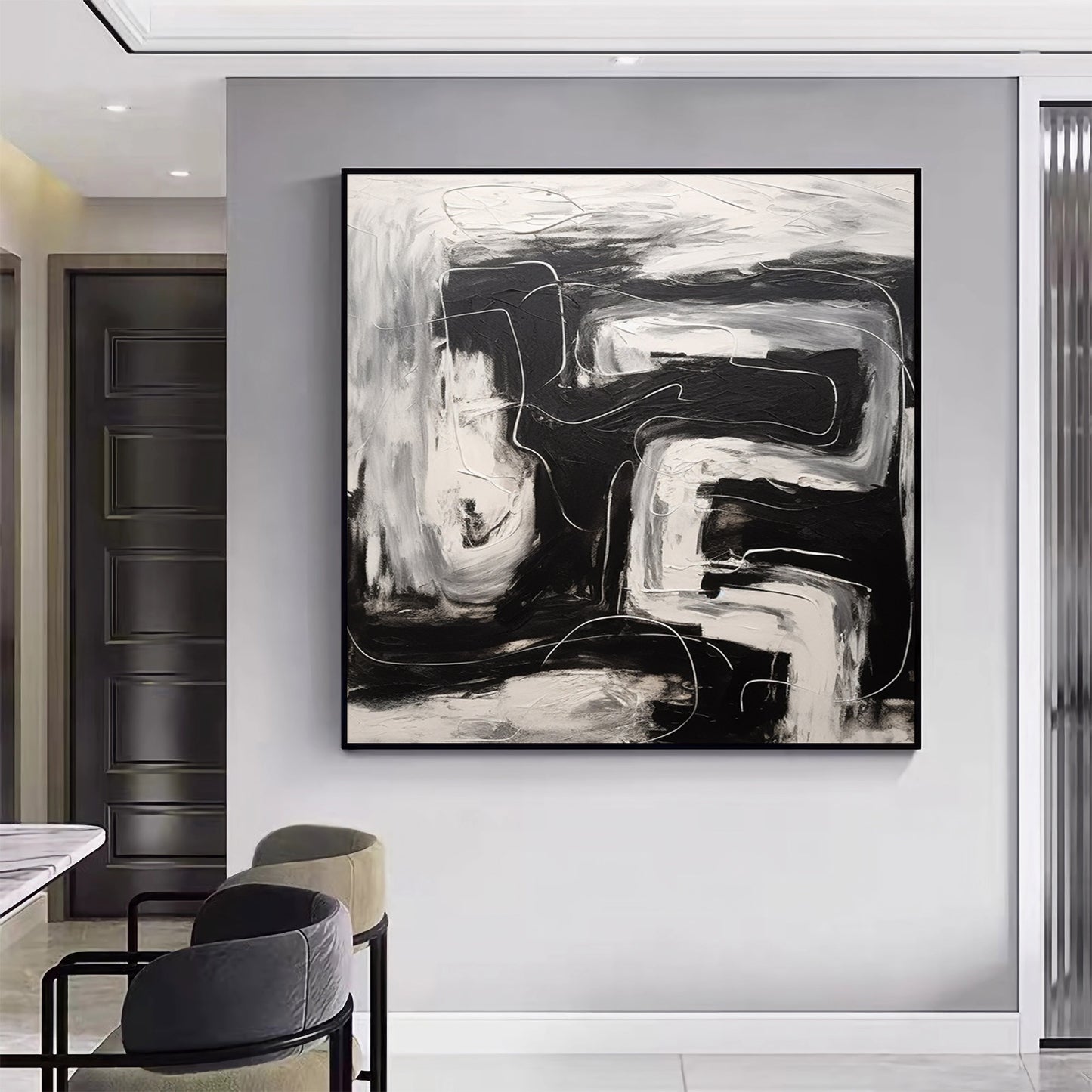 Handmade Black and White Paintings wall art For Dining Room Living Room Wall Art #KA2310