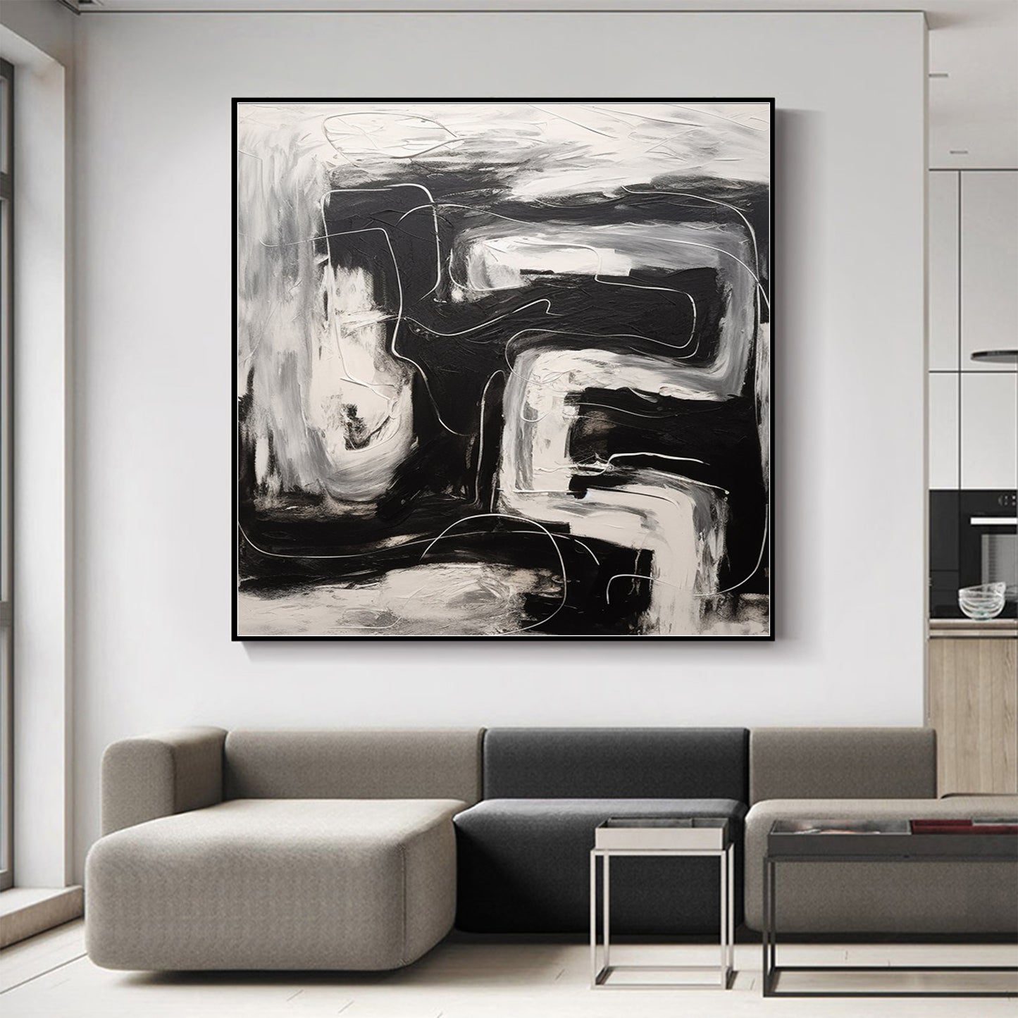 Handmade Black and White Paintings wall art For Dining Room Living Room Wall Art #KA2310
