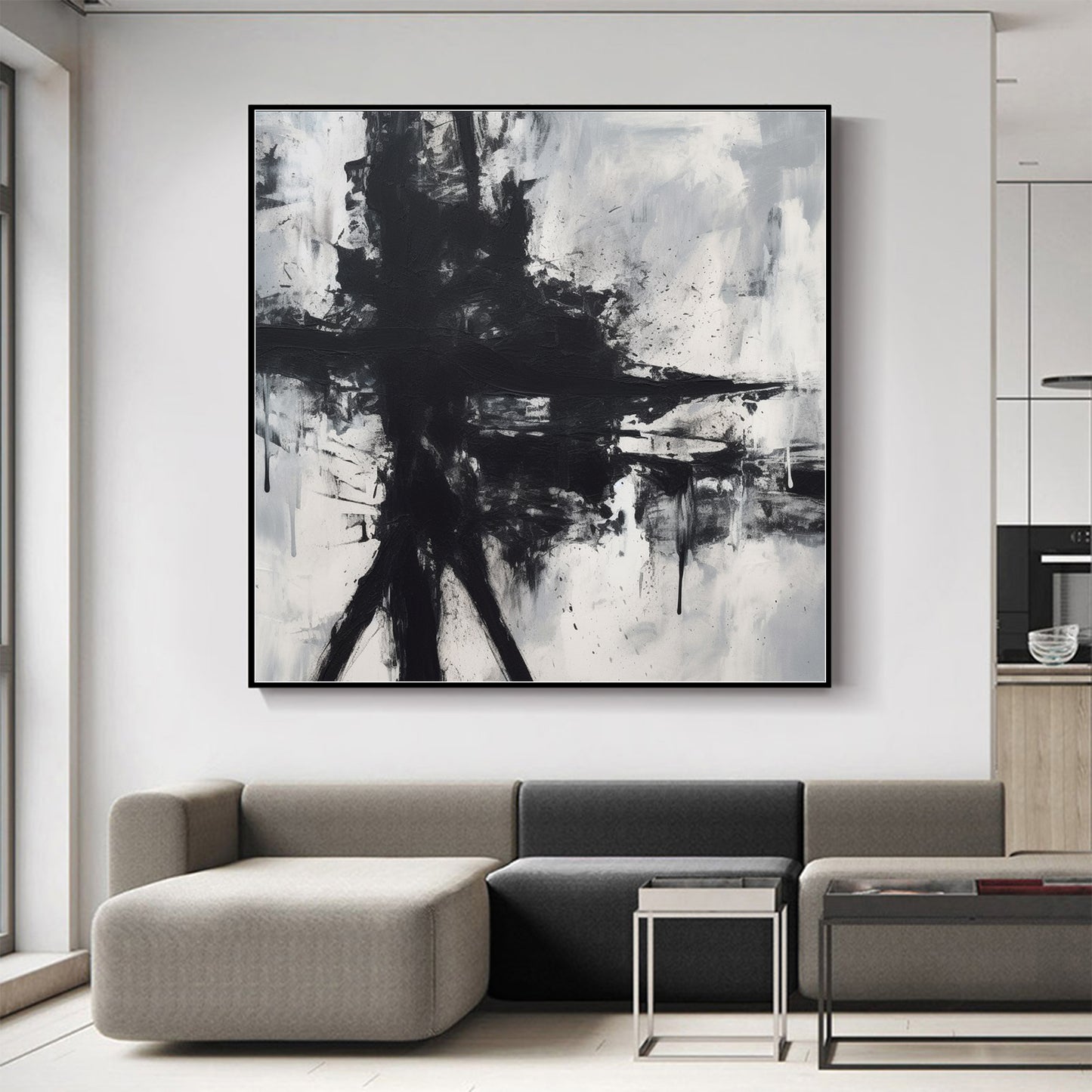 Handmade Paintings for Bedroom abstract Black and White Wall Art #Kb232BW93