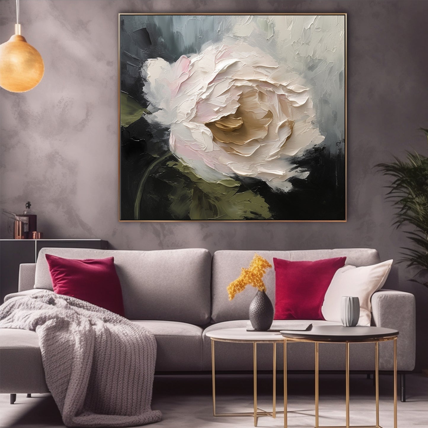 Handmade Original Flower Oil Painting On Canvas Wall Art KwingFLK-67