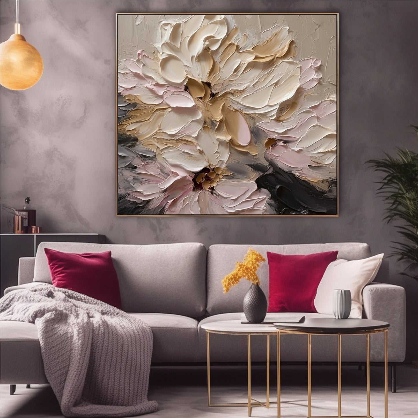 Large Flower Oil Painting on Canvas, Original Abstract Floral Painting F0416ART2318