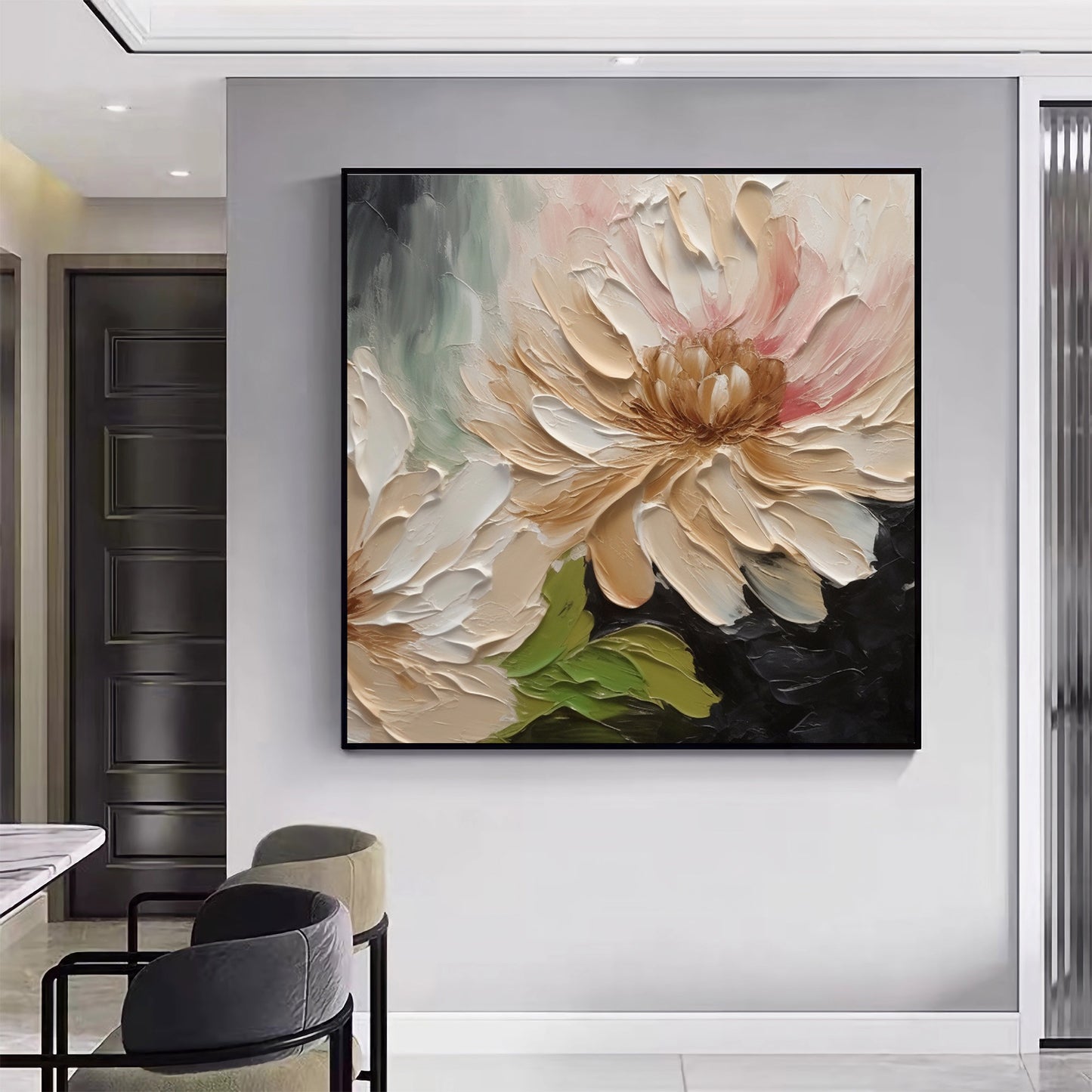 Large Flower Oil Painting on Canvas, Original Abstract Floral Painting F0416ART2316