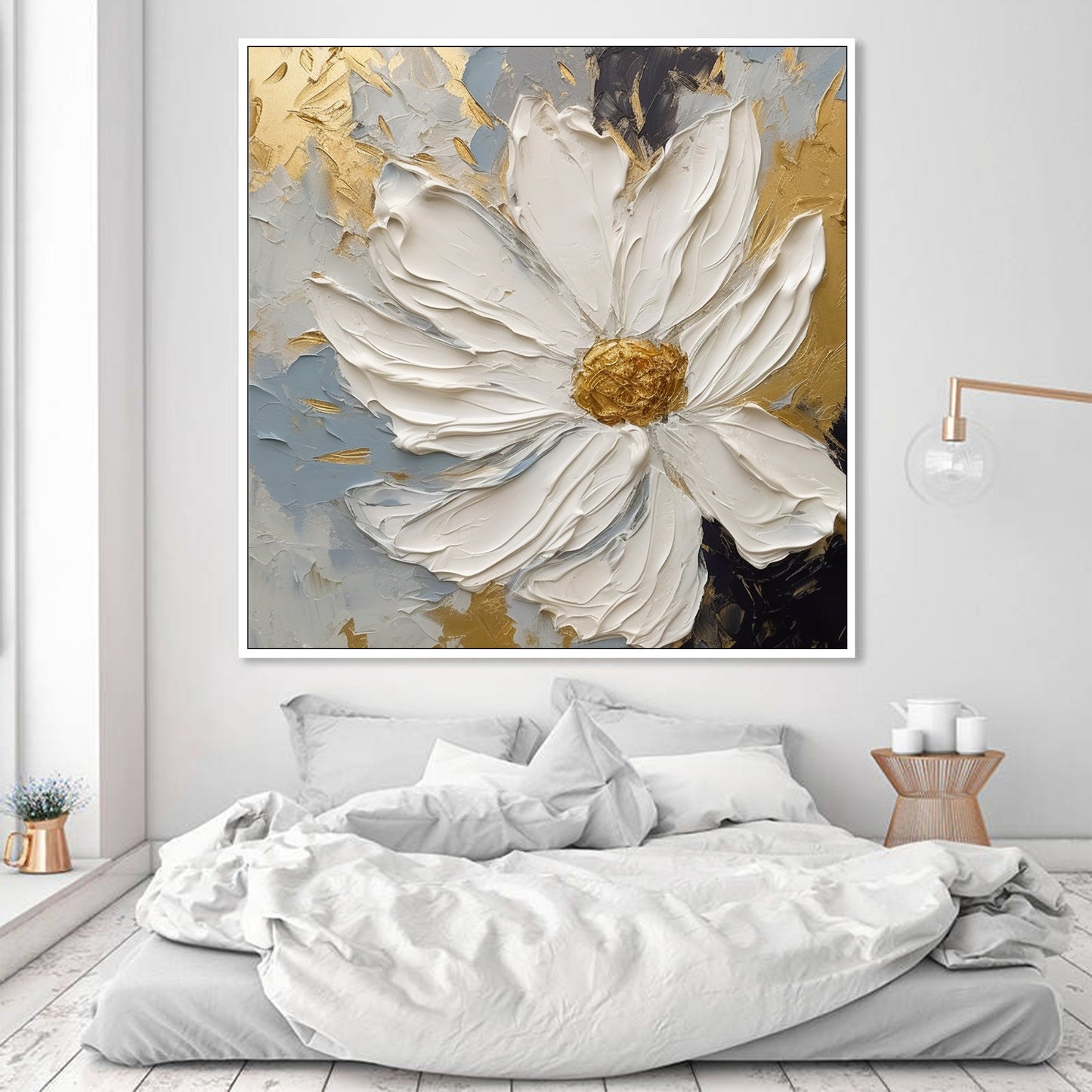 Large Flower Oil Painting on Canvas, Original Abstract Floral Painting F0416ART2310