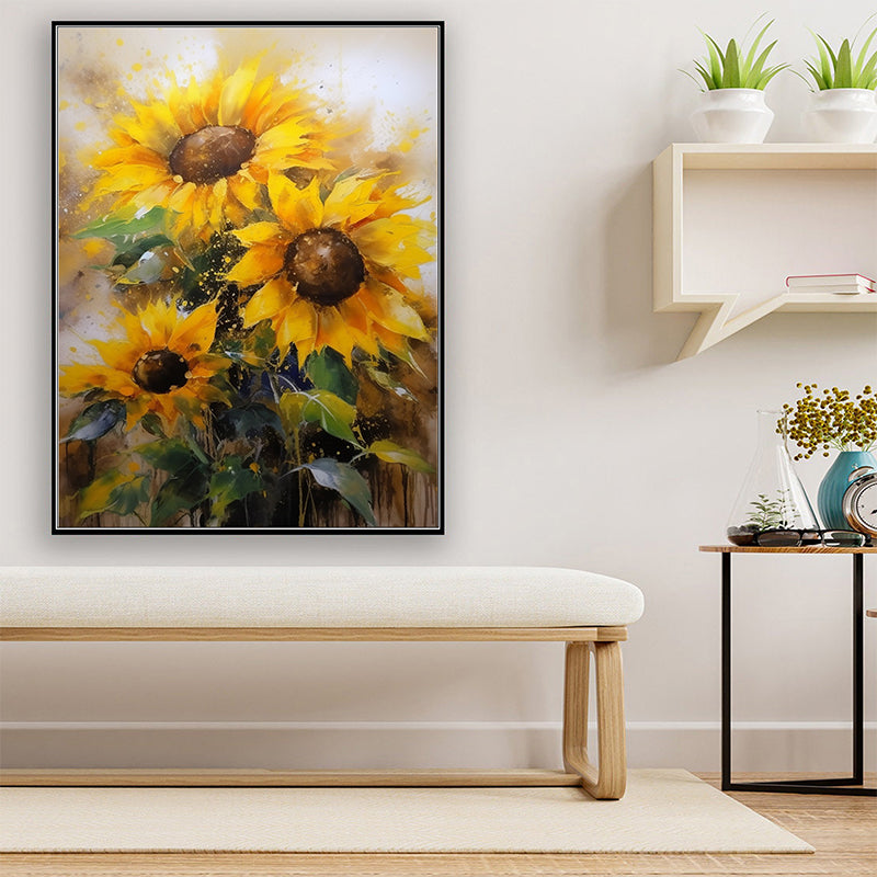 Abstract Sunflower Canvas Oil Painting Boho Wall Art - Warm Embrace: Love for Sunflowers in Oil