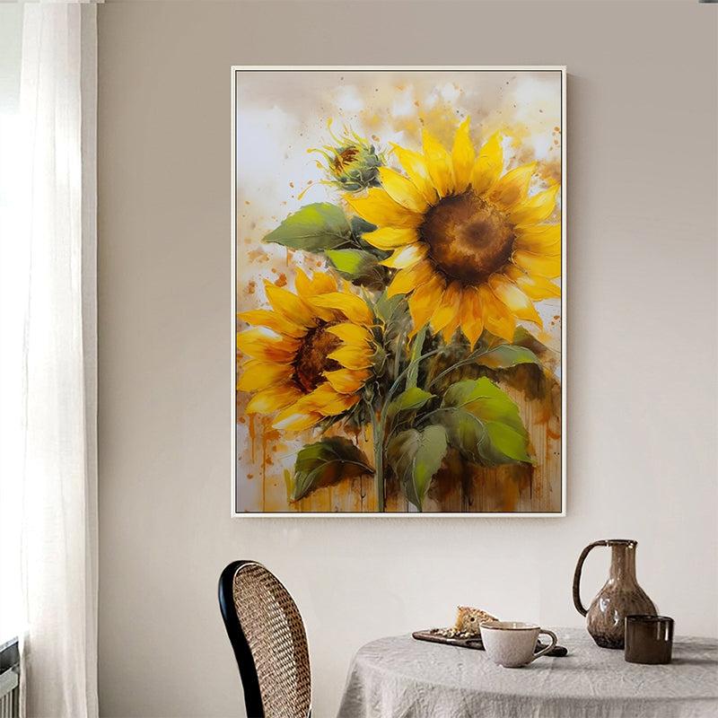 Abstract Sunflower Canvas Oil Painting Boho Wall Art - Dance of Light: Sunflowers' Elegance in Oil Art