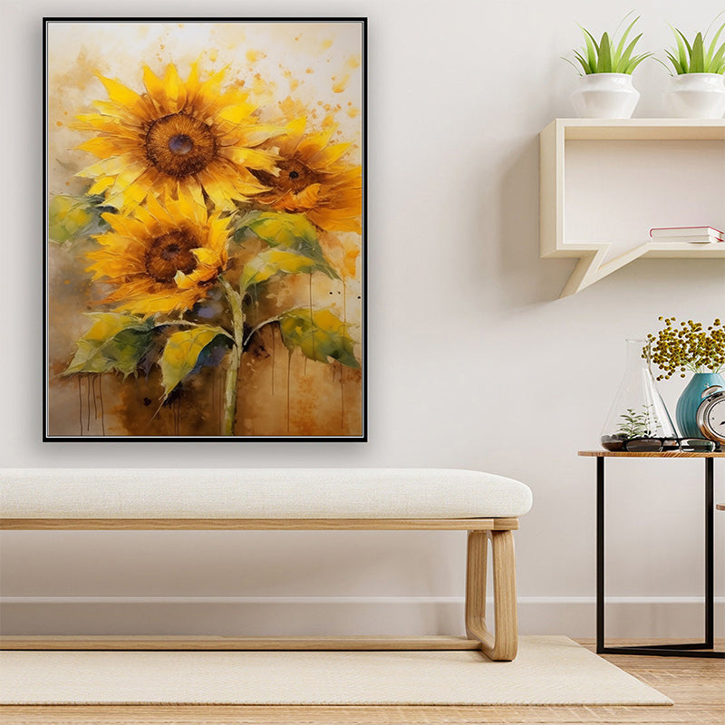 Abstract Sunflower Canvas Oil Painting Boho Wall Art - Dancers in Sunlight: The Grace of Sunflowers in Art