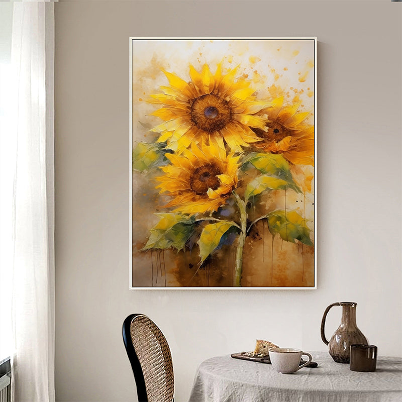 Abstract Sunflower Canvas Oil Painting Boho Wall Art - Dancers in Sunlight: The Grace of Sunflowers in Art