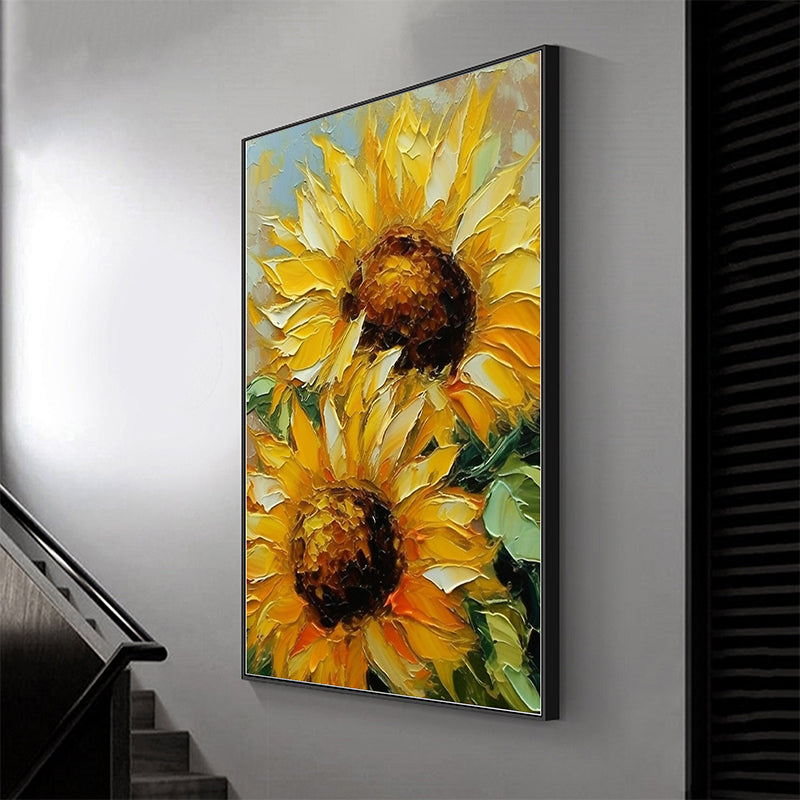 Large Sunflower Texture Oil Painting on Canvas Modern Yellow Floral Acrylic Painting - Dreamy Colors: Enchantment of Sunflower Art