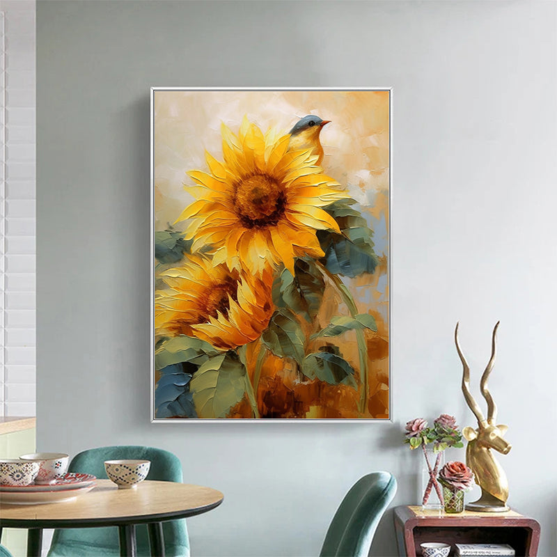 Large Sunflower Texture Oil Painting on Canvas Modern Yellow Floral Acrylic Painting - Soft Sunlight: Love for Sunflowers in Hand-paintings