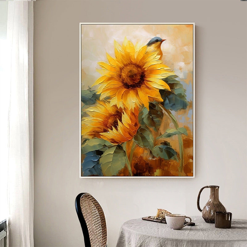 Large Sunflower Texture Oil Painting on Canvas Modern Yellow Floral Acrylic Painting - Soft Sunlight: Love for Sunflowers in Hand-paintings