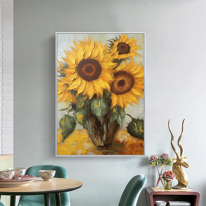 Large Sunflower Texture Oil Painting on Canvas Modern Yellow Floral Acrylic Painting - Natural Rhythm: Sunflowers Bursting with Vitality