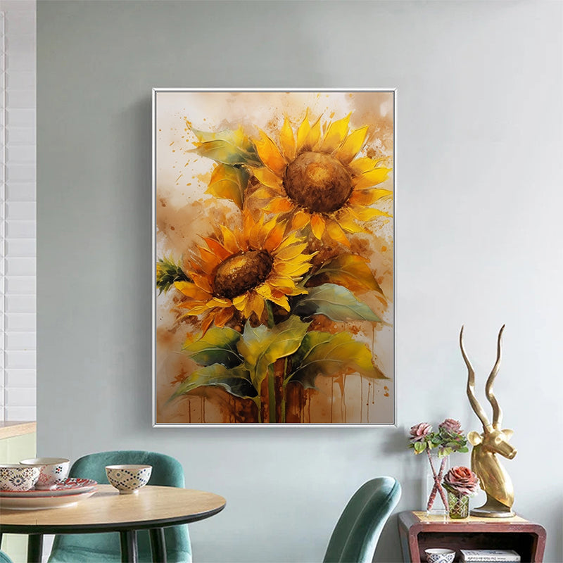 Large Sunflower Texture Oil Painting on Canvas Modern Yellow Floral Acrylic Painting - Warm Smile: Sunflowers' Happiness in Hand-painted Art