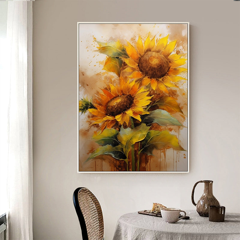 Large Sunflower Texture Oil Painting on Canvas Modern Yellow Floral Acrylic Painting - Warm Smile: Sunflowers' Happiness in Hand-painted Art