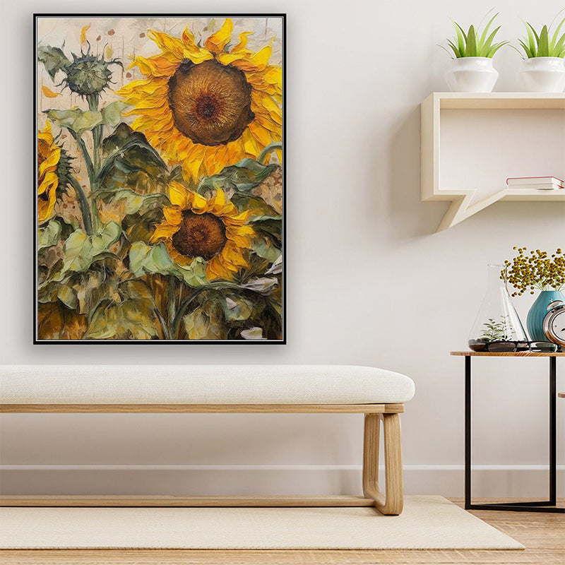 Large Sunflower Texture Oil Painting on Canvas Modern Yellow Floral Acrylic Painting - Gateway to Heaven: Sunflower Fields in Oil Paintings