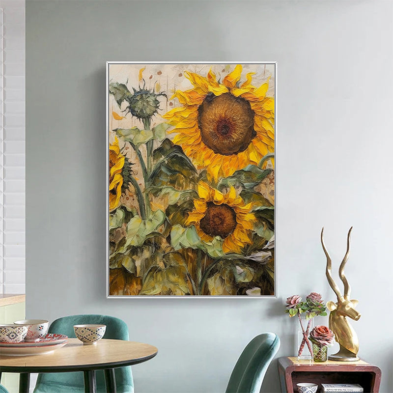 Large Sunflower Texture Oil Painting on Canvas Modern Yellow Floral Acrylic Painting - Gateway to Heaven: Sunflower Fields in Oil Paintings