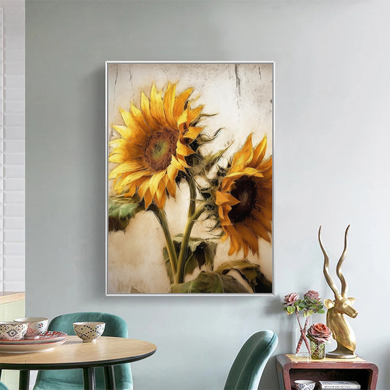 Large Sunflower Texture Oil Painting on Canvas Modern Yellow Floral Acrylic Painting - Golden Happiness: Warm Smiles in Hand-painted Sunflowers