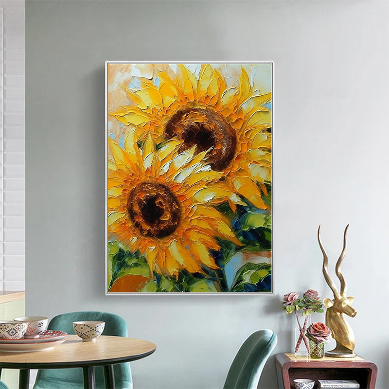 Blooming Sunflower Field Hand-Painted Oil Painting - Dreamy Colors: Sunflowers' Sea in Oil Paintings