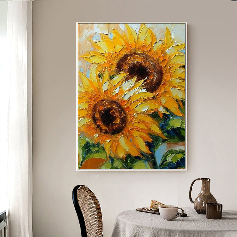 Blooming Sunflower Field Hand-Painted Oil Painting - Dreamy Colors: Sunflowers' Sea in Oil Paintings