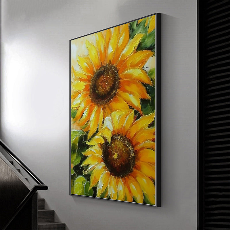 Blooming Sunflower Field Hand-Painted Oil Painting - Colors of Happiness: Sunflowers' Song in Oil