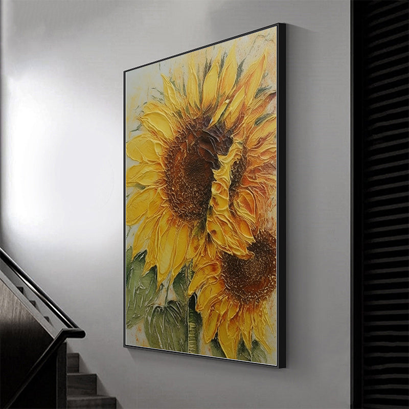 Blooming Sunflower Field Hand-Painted Oil Painting - Gentle Breeze: Natural Beauty of Sunflowers in Oil