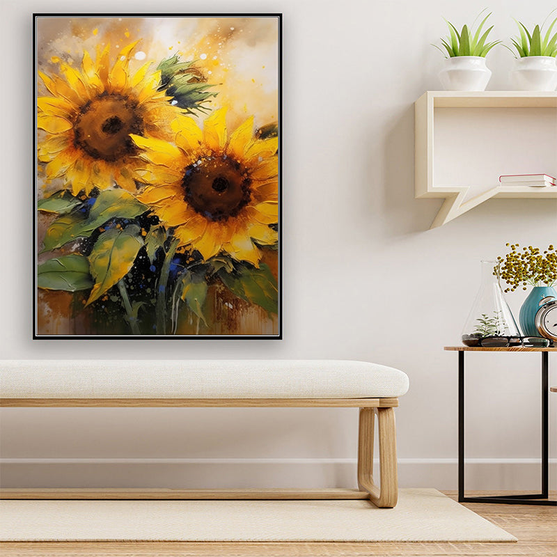 Blooming Sunflower Field Hand-Painted Oil Painting - Blessings of Love: Warmth in Sunflower Art