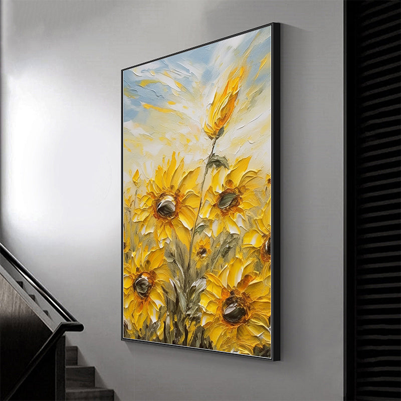 Blooming Sunflower Field Hand-Painted Oil Painting - Yellow Temptation: The Allure of Sunflowers in Oil