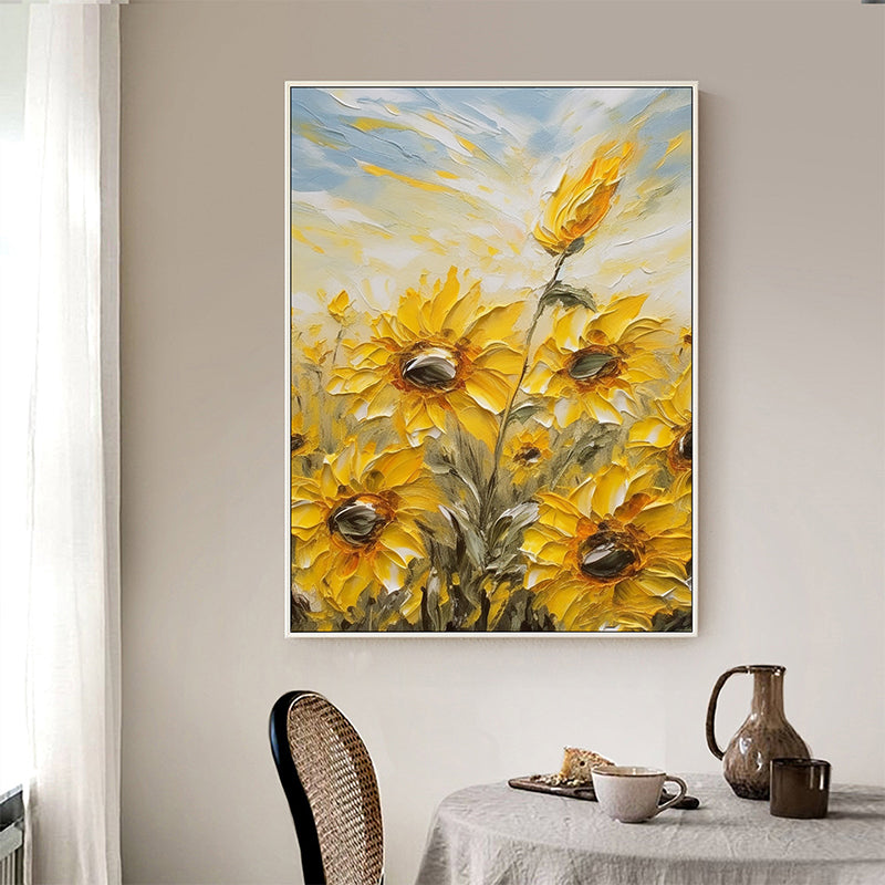 Blooming Sunflower Field Hand-Painted Oil Painting - Yellow Temptation: The Allure of Sunflowers in Oil