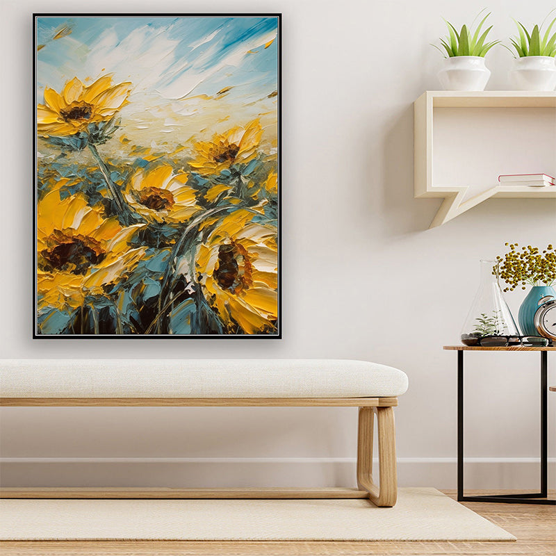 Blooming Sunflower Field Hand-Painted Oil Painting - Midsummer Glow: The Beauty of Sunflowers in Oil Paintings