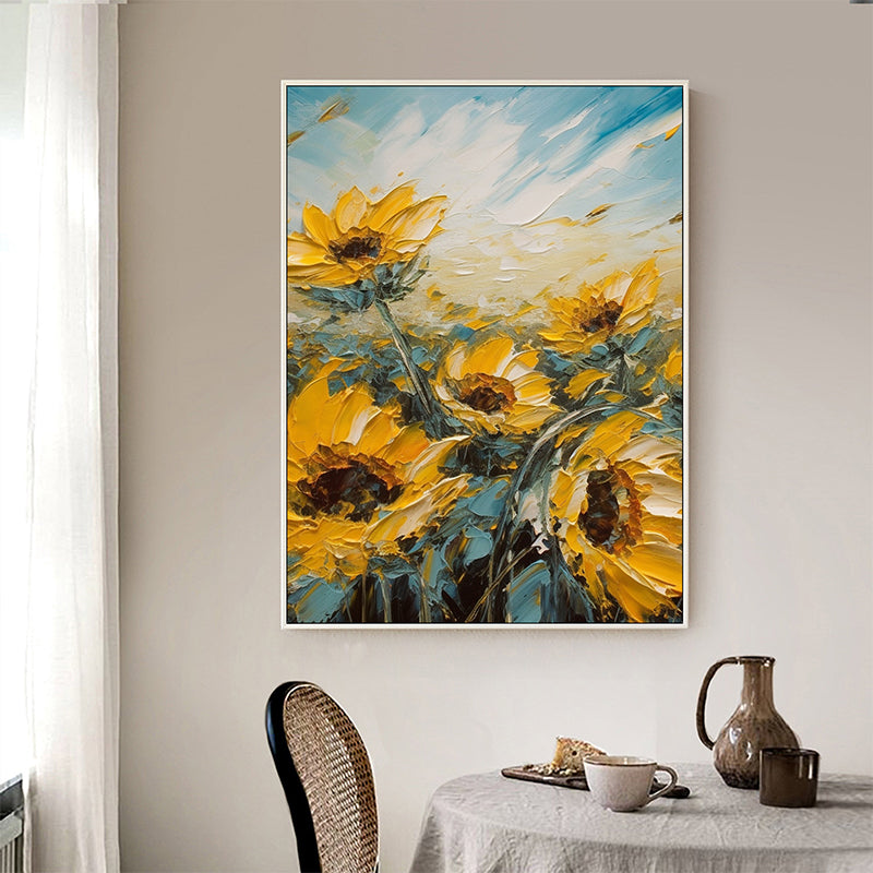Blooming Sunflower Field Hand-Painted Oil Painting - Midsummer Glow: The Beauty of Sunflowers in Oil Paintings