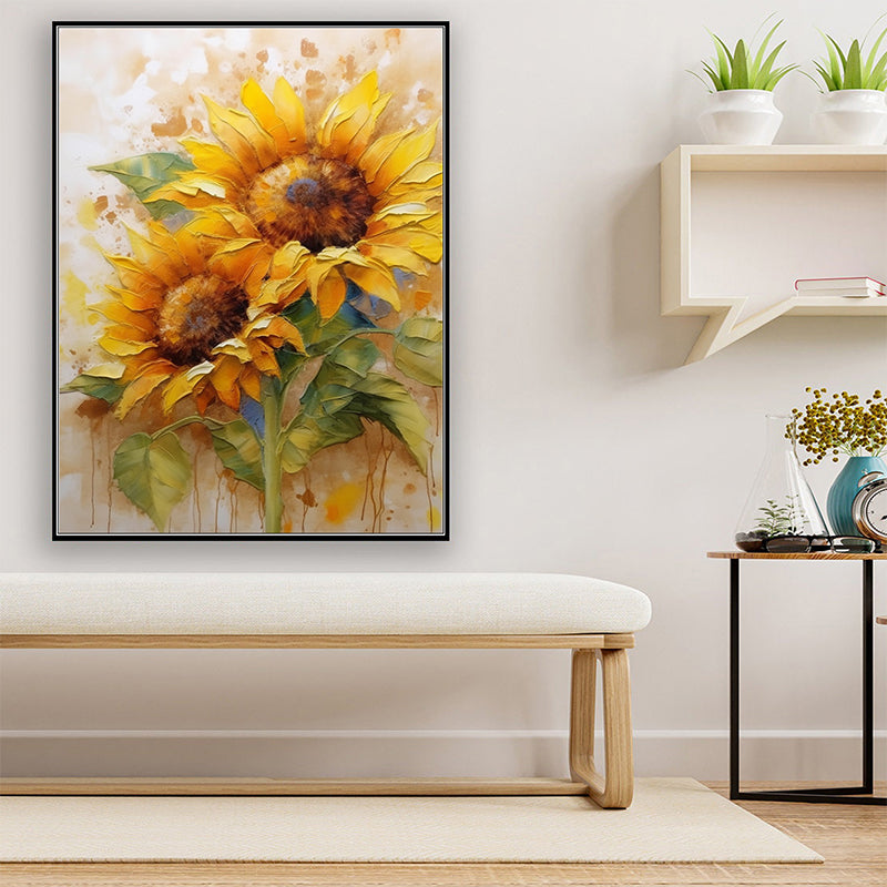 Blooming Sunflower Field Hand-Painted Oil Painting - Nature's Kiss: Love for Sunflowers in Handmade Oil Art
