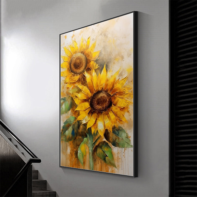 Blooming Sunflower Field Hand-Painted Oil Painting - Beautiful Times: Joyful Momen