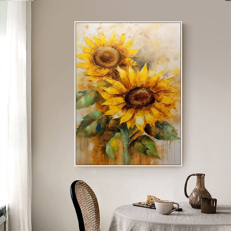 Blooming Sunflower Field Hand-Painted Oil Painting - Beautiful Times: Joyful Momen