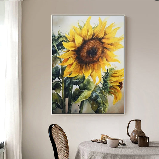 Abstract Sunflower Canvas Oil Painting Boho Wall Art - Soft Sunlight: Love for Sunflowers in Hand-paintings